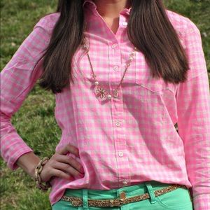 J Crew neon pink button down blouse